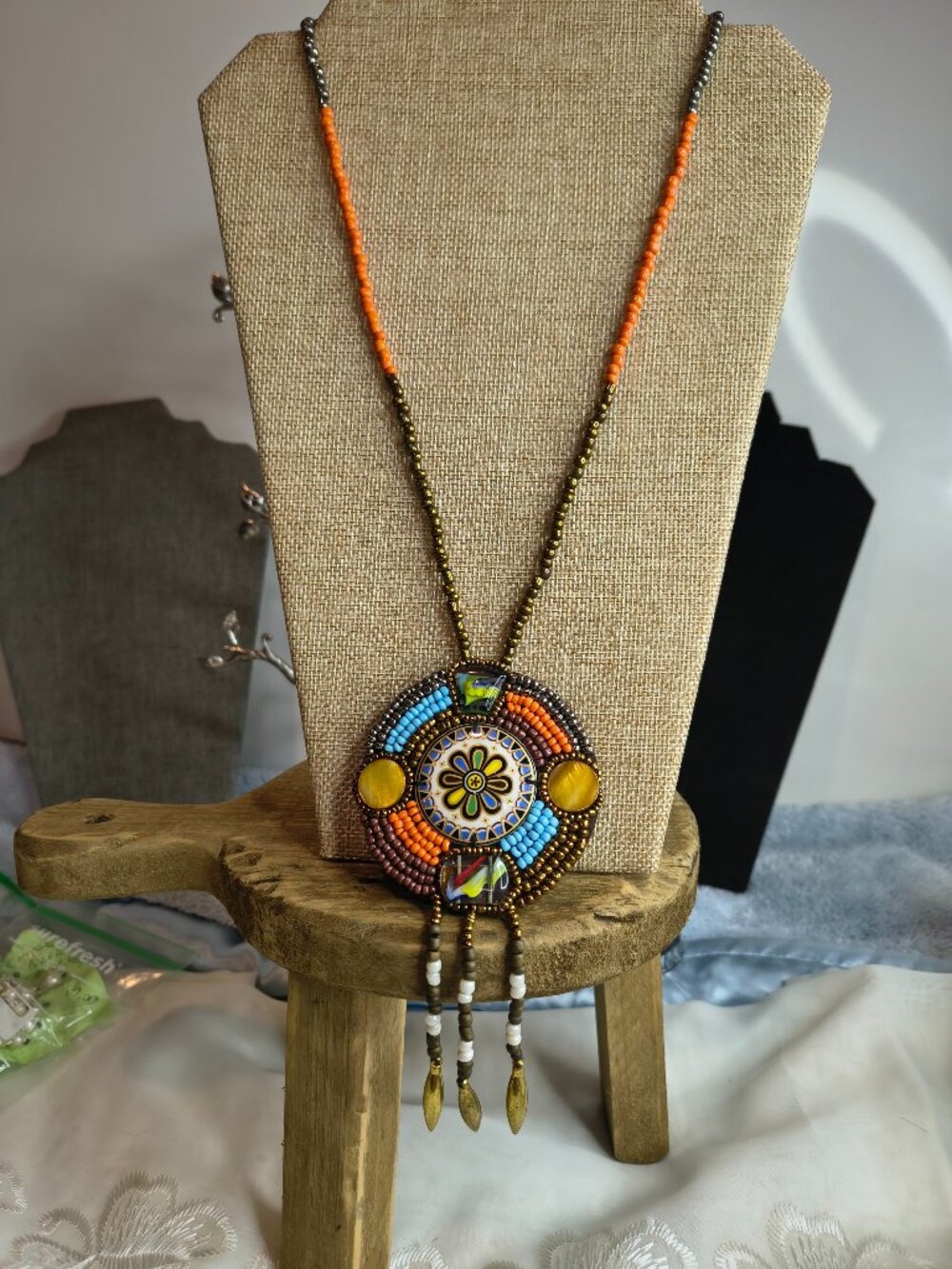 Bohemian Disc Fused Glass Sea Bead Necklace